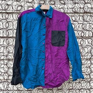 Vintage 90s creative edge color block silk button down shirt